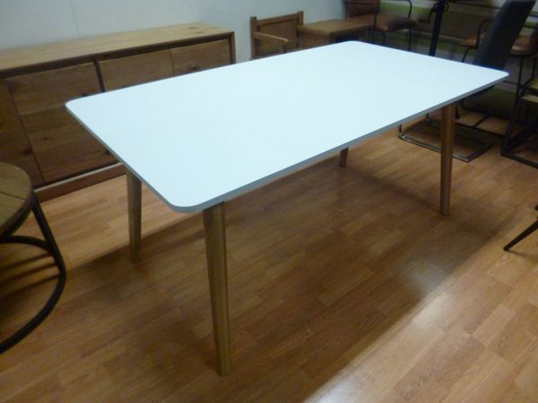 New Matt White & Solid Oak Retro Scandinavian Dining Table 1.6M *Furniture Store*