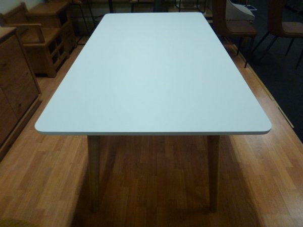 New Matt White & Solid Oak Retro Scandinavian Dining Table 1.6M *Furniture Store* - Image 6