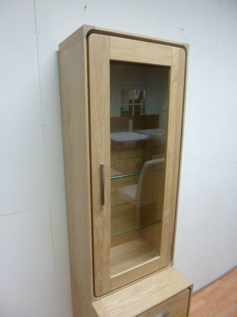 New Slim Tall Scandinavian Oak Glazed Display Unit *Ducal