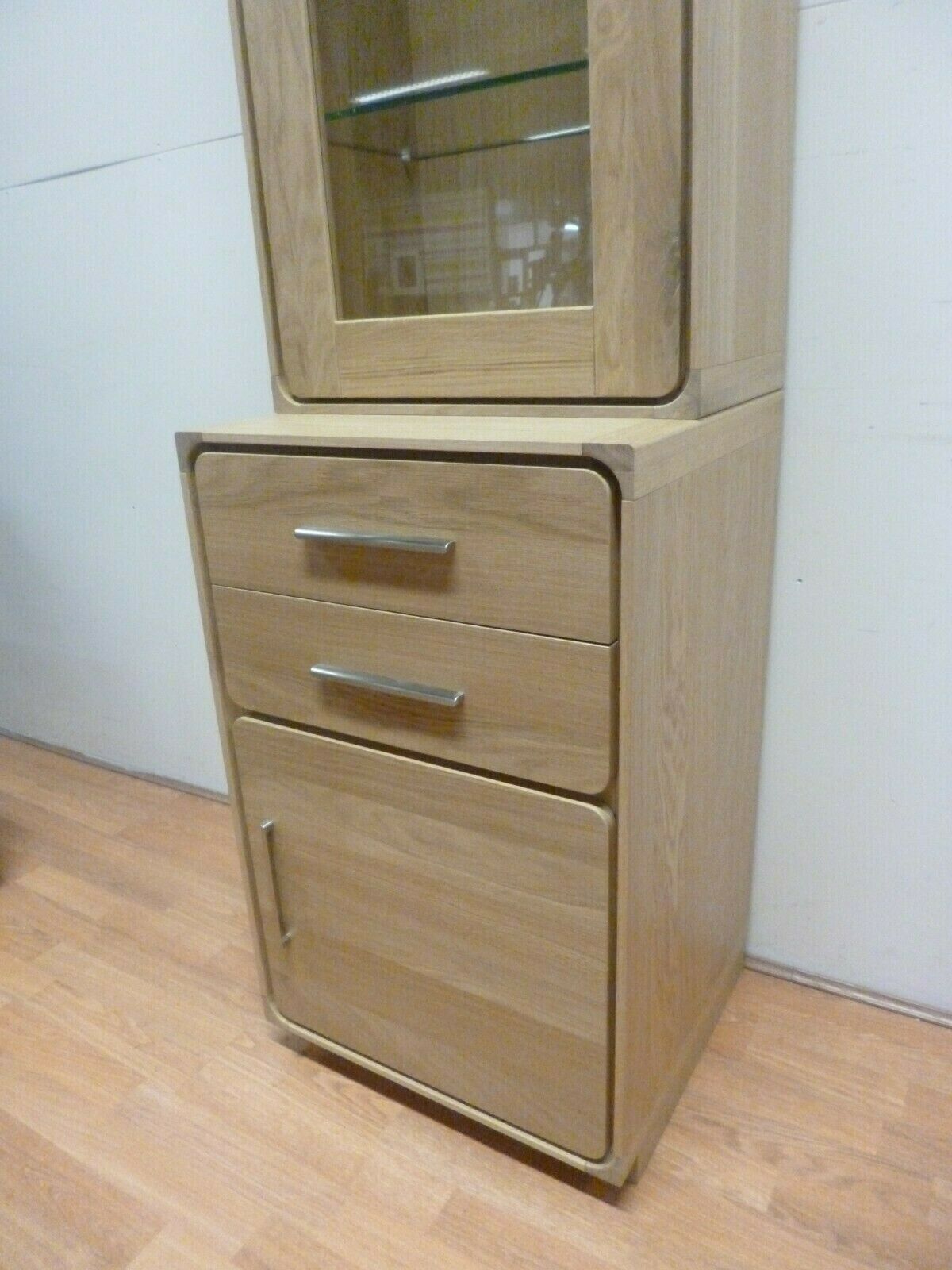 New Slim Tall Scandinavian Oak Glazed Display Unit *Ducal