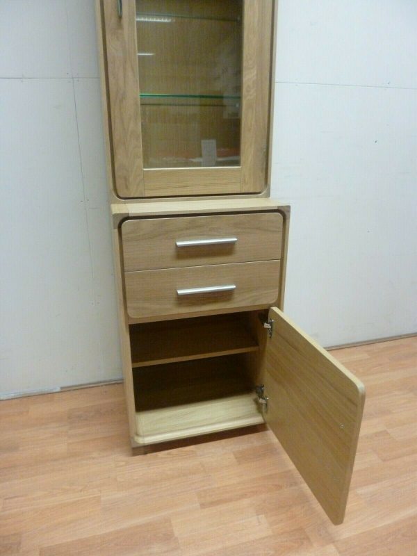 New Slim Tall Scandinavian Oak Glazed Display Unit *Ducal