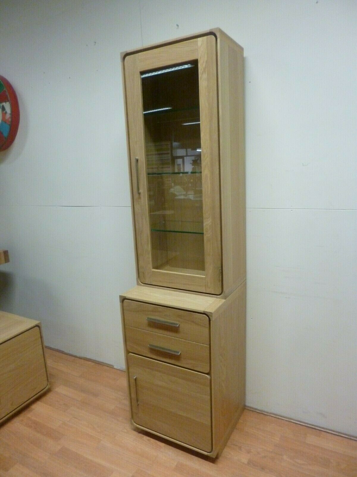 New Slim Tall Scandinavian Oak Glazed Display Unit *Ducal