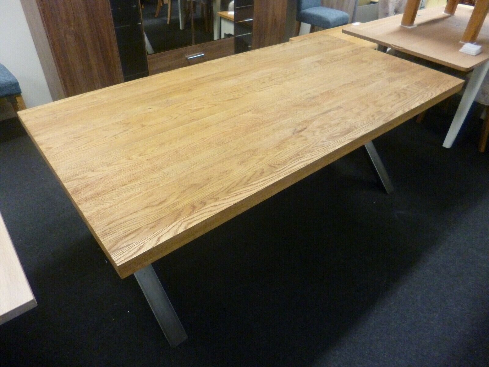 New Large Industrial Solid Oak & Metal Dining Table 1.9M *Furniture