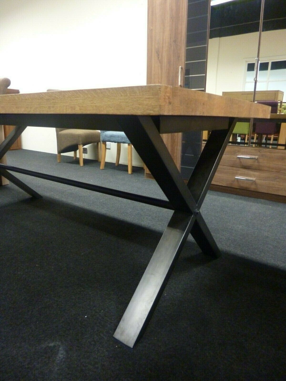 New Large Industrial Solid Oak & Metal Dining Table 1.9M *Furniture