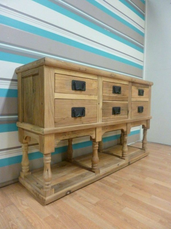 New Chunky Reclaimed Elm Wood 6 Drawer Sideboard Hall Cabinet