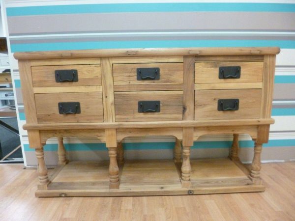 New Chunky Reclaimed Elm Wood 6 Drawer Sideboard Hall Cabinet - Image 3