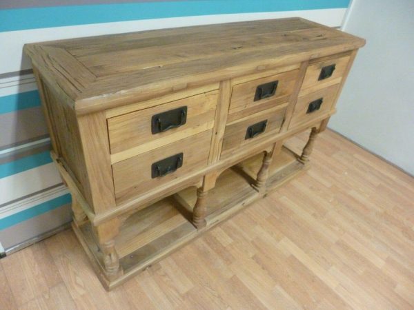 New Chunky Reclaimed Elm Wood 6 Drawer Sideboard Hall Cabinet - Image 5