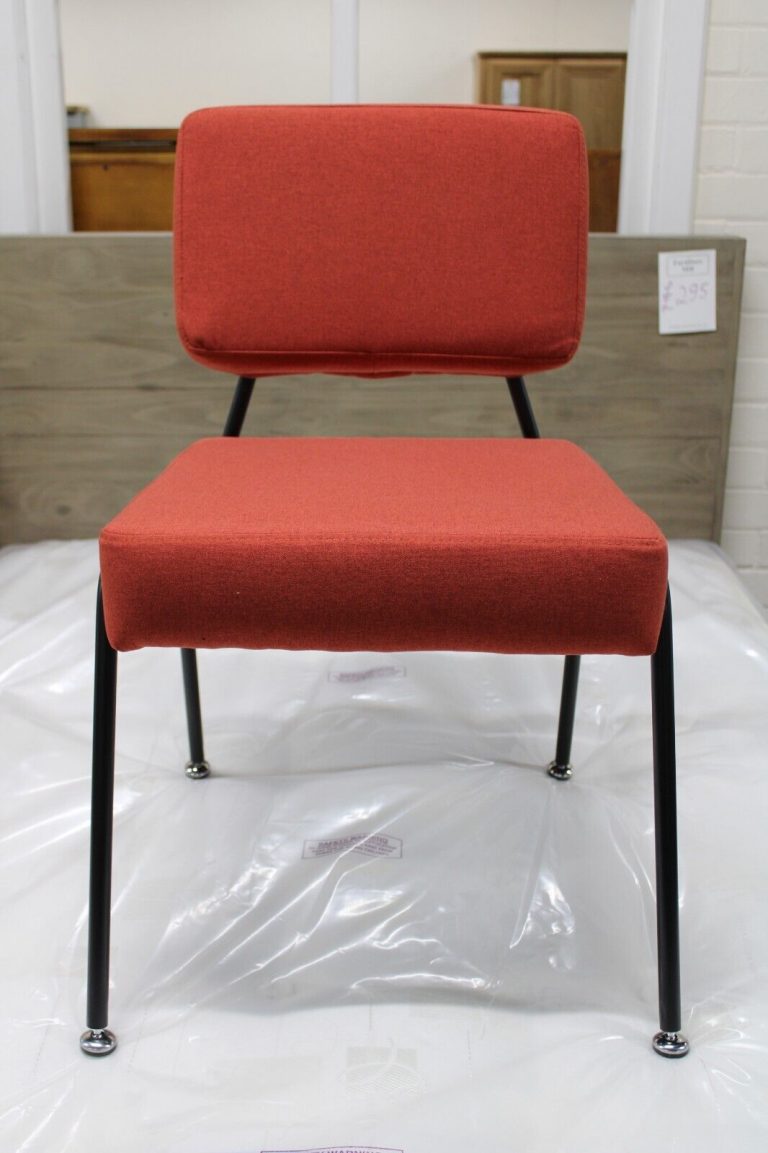 New 2 x Contemporary Black Metal & Orange Fabric Dining Chairs *Made