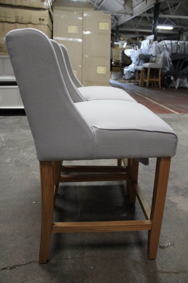 New 3 x Solid Oak & Light Grey Luxury Counter Stools Chairs *Cotswold