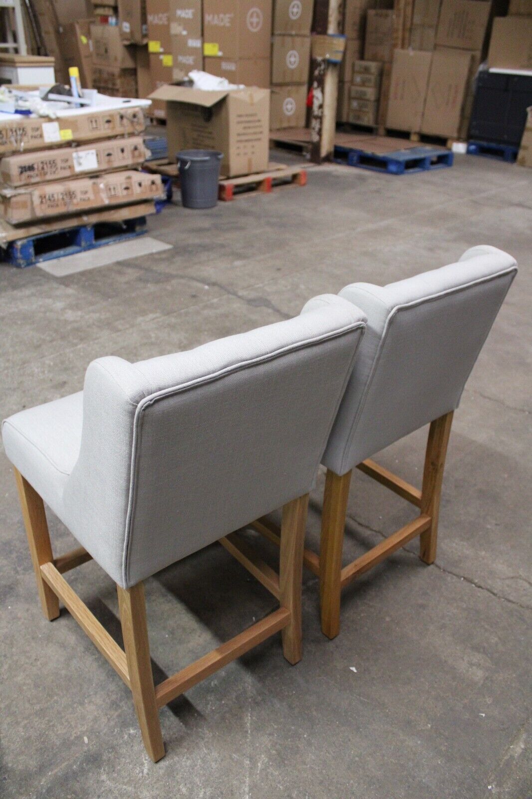 New 3 x Solid Oak & Light Grey Luxury Counter Stools Chairs *Cotswold