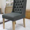 New 6 x Large Oak & Slate Grey Fabric Buttoned Dining Chairs *Furniture Village*