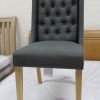New 6 x Large Oak & Slate Grey Fabric Buttoned Dining Chairs *Furniture Village* - Image 4
