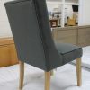 New 6 x Large Oak & Slate Grey Fabric Buttoned Dining Chairs *Furniture Village* - Image 7