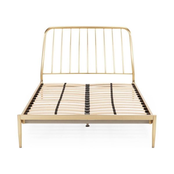 New Contemporary Brushed Brass Metal 4'6'' Double Bed Bedstead *Made.com Alana*