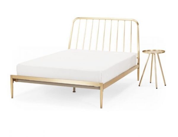 New Contemporary Brushed Brass Metal 4'6'' Double Bed Bedstead *Made.com Alana* - Image 6