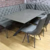 New Industrial Grey Leather Corner Bench Seating + Dining Table + Swivel Chairs - Image 2