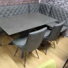 New Industrial Grey Leather Corner Bench Seating + Dining Table + Swivel Chairs - Image 7