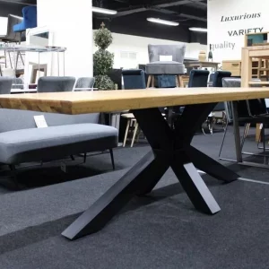 New Large Industrial 100% Solid Oak & Metal Dining Table 2M *Furniture Store*