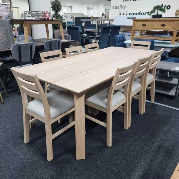 New Contemporary Solid Oak 2M Dining Table & 8 x Solid Oak Dining Chairs