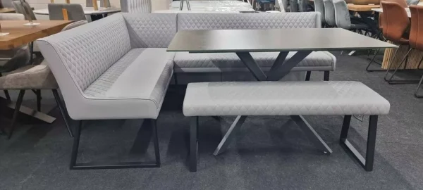 New Contemporary Grey Leather Corner Dining Bench and Table Set *Ex SCS Kristo* - Image 3