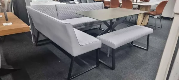 New Contemporary Grey Leather Corner Dining Bench and Table Set *Ex SCS Kristo* - Image 8