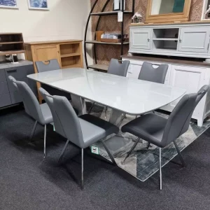 New SCS Signature Vidal Extending Dining Table & 6 Grey Leather Swivel Chairs