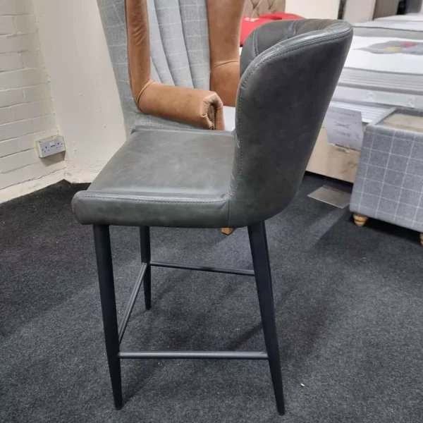 New 3 x Grey Faux Leather Buttoned Bar Stools Chairs *Furniture Village Donnie* - Image 4