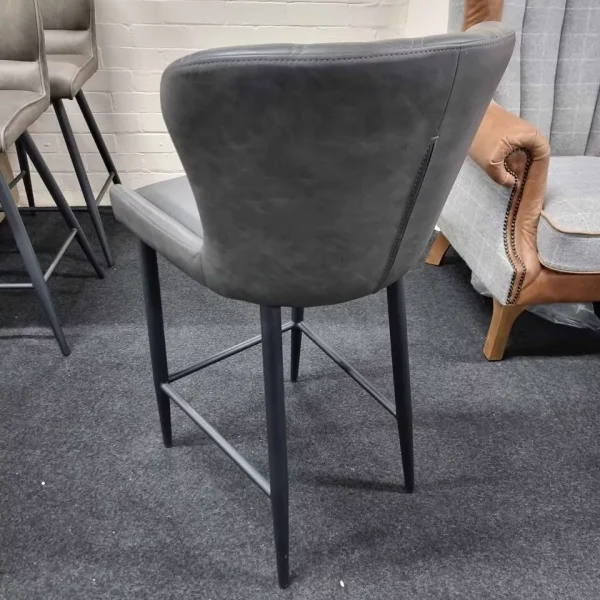 New 3 x Grey Faux Leather Buttoned Bar Stools Chairs *Furniture Village Donnie* - Image 5