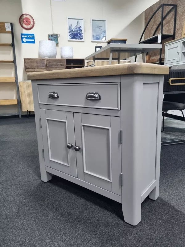 New Chunky Smoked Oak & Grey 2 Door 1 Drawer Mini Sideboard *Furniture Village*