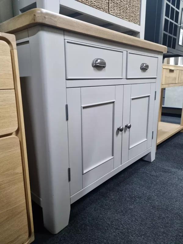 New Chunky Smoked Oak & Light Grey 2 Door 2 Drawer Sideboard *Furniture Village* - Image 2