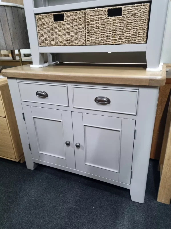 New Chunky Smoked Oak & Light Grey 2 Door 2 Drawer Sideboard *Furniture Village*