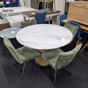 New Mango Wood & Marble Top Round Dining Table & 4 Chairs *Arighi Bianchi Java*