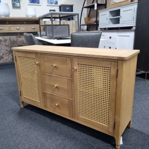 New Country Oak & Rattan 2 Door 3 Drawer Sideboard *Furniture Store*