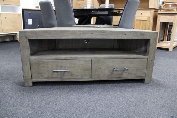 New Chunky Smoked Oak & Light Grey 3 Drawer TV Stand Cabinet *Furniture Village* - Image 3