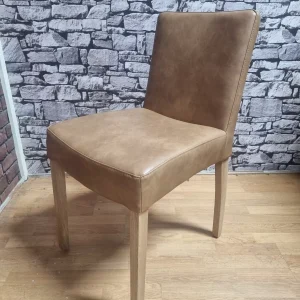 New 6 x Contemporary Vintage Tan Leather & Oak Dining Chairs *Oak Furniture Land