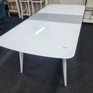 New Furniture Village Ace White Glass & Grey Gloss Large Extending Dining Table