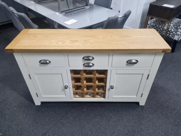 New Oak & Ivory 2 Door 3 Drawer Wine Bottle Storage Sideboard *Furniture Store* - Image 3