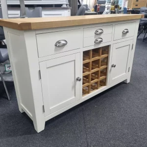 New Oak & Ivory 2 Door 3 Drawer Wine Bottle Storage Sideboard *Furniture Store*