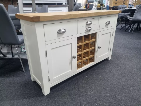 New Oak & Ivory 2 Door 3 Drawer Wine Bottle Storage Sideboard *Furniture Store*