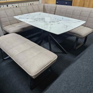 New Cappuccino Fabric Corner Dining Bench Set Seating Inc. Table