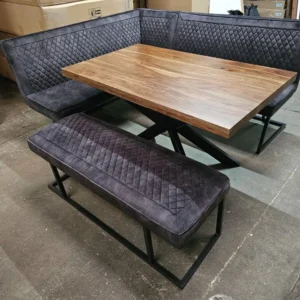 New DFS Landan Granite Grey Velvet Corner Bench Set Seating Inc. Dining Table