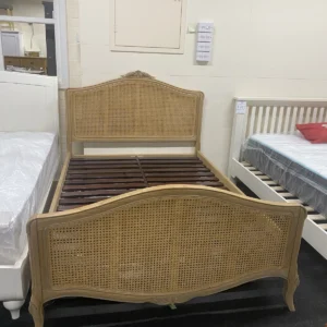 Barker & Stonehouse New Solid French Oak & Rattan Double Bed Bedstead