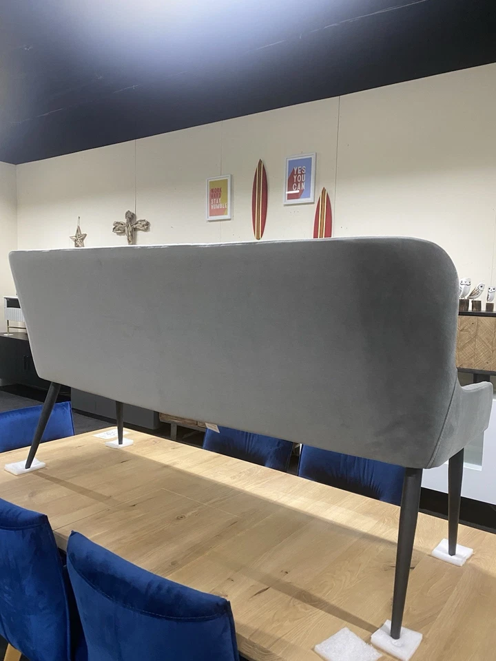 New Furniture Village Silver Grey Velvet & Metal Dining Bench Seat Sofa 1.6M - Image 4