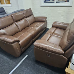 New Brown Real Leather 3 + 2 Seat Power Recliners Sofas Set *Furniture Store*