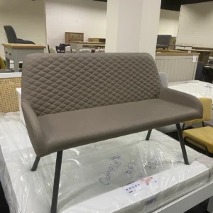New Furniture Village Taupe Leather & Metal Dining Bench Seat Sofa 1.3M