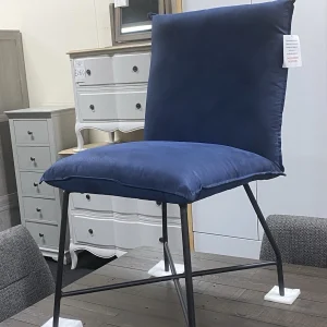 New 6 x Furniture Store Deep Blue Leather & Metal Dining Chairs