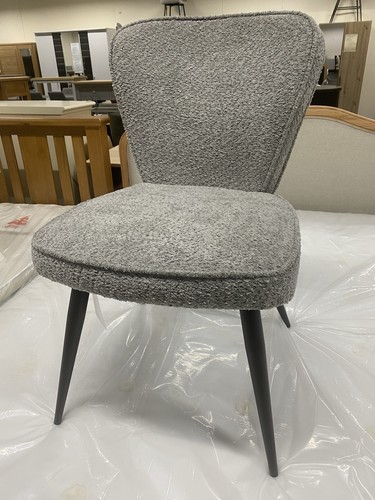 New 6 x Furniture Store Grey Boucle Fabric & Metal Dining Chairs