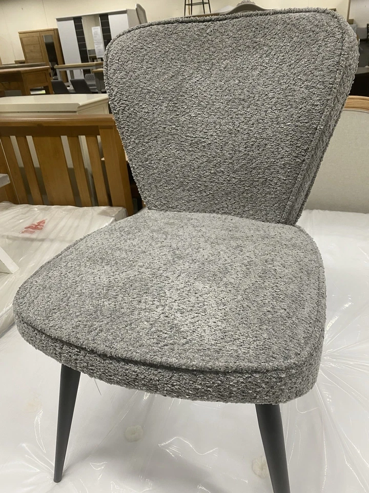 New 6 x Furniture Store Grey Boucle Fabric & Metal Dining Chairs - Image 2