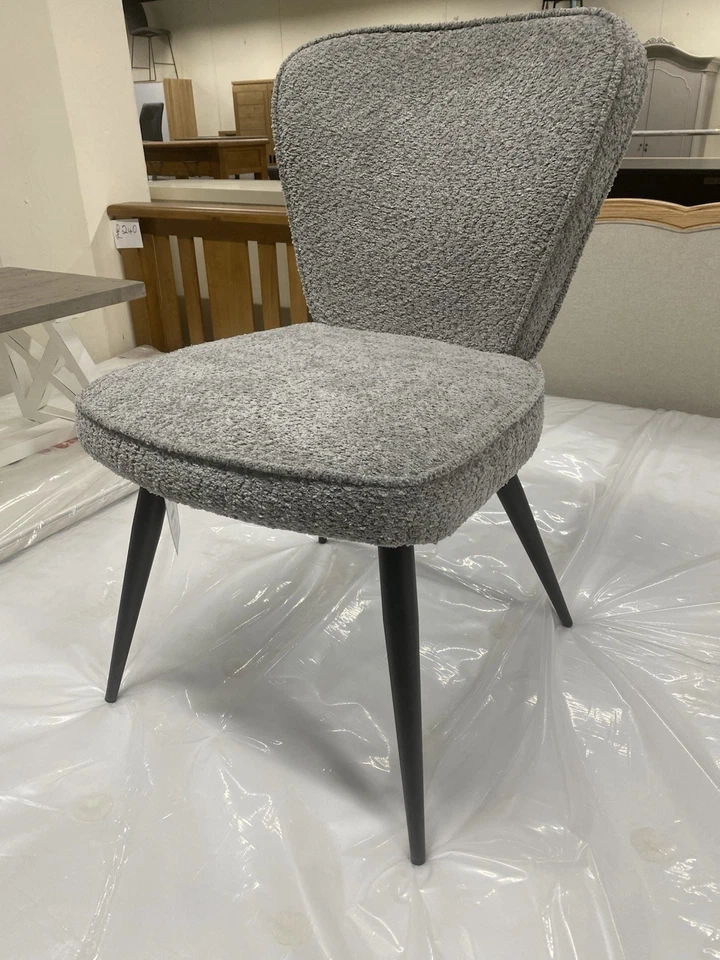 New 6 x Furniture Store Grey Boucle Fabric & Metal Dining Chairs - Image 3