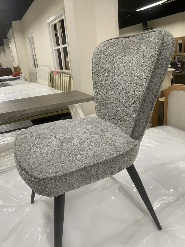 New 6 x Furniture Store Grey Boucle Fabric & Metal Dining Chairs - Image 4